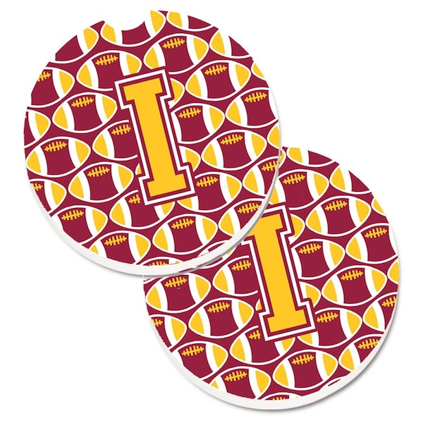 Carolines Treasures Letter I Football Maroon and Gold Set of 2 Cup Holder Car Coaster CJ1081-ICARC - main